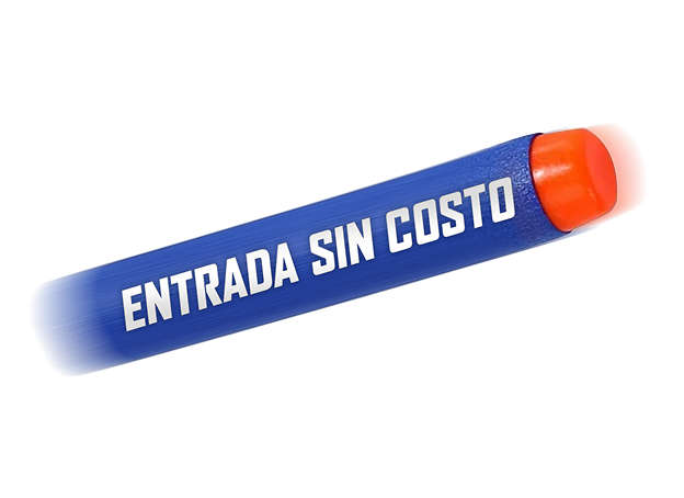 Dardo NERF azul con la leyenda Entrada sin costo
