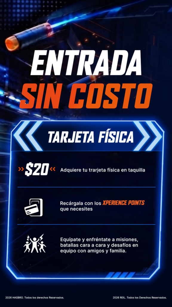 Entrada sin costo. Tarjeta física por $20 en taquilla, recargable con Xperience Points